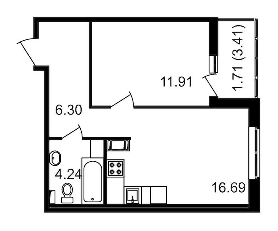 Однокомнатная квартира в : площадь 42.56 м2 , этаж: 12 – купить в Санкт-Петербурге